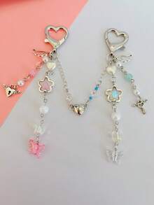 2pcs Y2K Style Handmade Beaded Heart Wing Magnetic Keychain, Suitable As Gifts For Girlfriend, Family, Birthday And Valentine's Day - Beaded Keychain - View 3