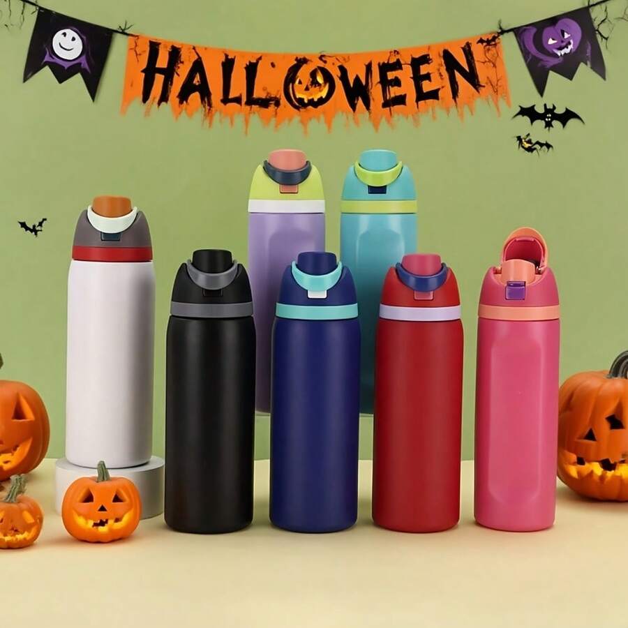 A Set Of Stainless 24OZ Stainless Steel Water Bottle With Straw Reusable Insulated Tumbler Cup For Sports Travel School Multiple Colors - Blue - 24OZ - 查看 1