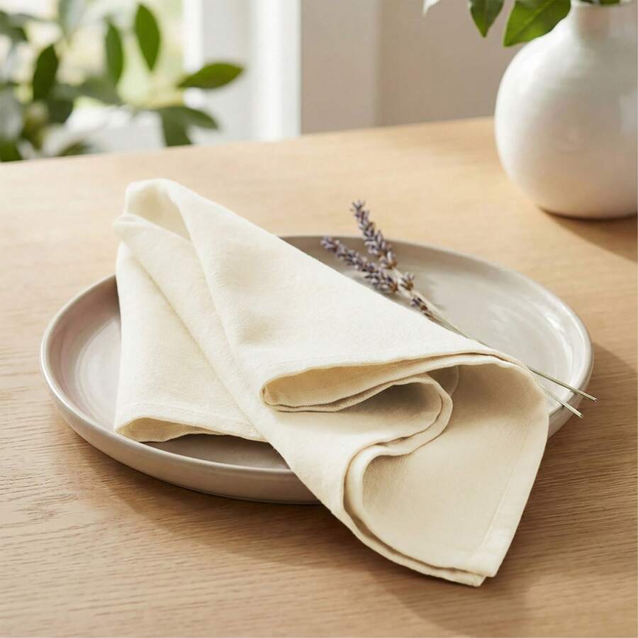 12pcs Solid Color Cloth Napkins, Washable Cotton Table Napkin For Household Dining Fall Autumn Decor Wedding Hotel 45*45cm - 奶油 - 查看 1