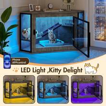 MERAX 48" Corner Cat Litter Box Enclosure, Modern Hidden Litter Box Corner Cabinet With Acrylic Door And LED Light, Cat House With Playground And Stairs, Grey - Grey - View 4