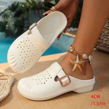 Breathable Perforated Backless Slides, Lightweight Casual Slip-On Sandals - White - View 5