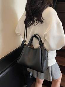 女士手提包，时尚简约商务通勤黑色单肩包 - 黑色 - 查看 5