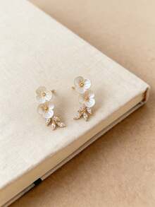 1 Pair Camellia Flower Crystal Earrings, Vintage Luxury Versatile Elegant Earrings For Women, Suitable For Daily Wear - Multicolor - View 3