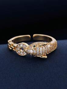 1 chiếc nhẫn nữ, nhẫn hở thời trang cá nhân hóa đính đá Cubic Zirconia, món quà thanh lịch đa năng cho đeo hàng ngày. - Vòng mở - Xem 2