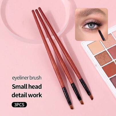 3PCS Brownish Red Eyeliner Brush,Long Slender Handle Wooden Handle,Elegant And Retro StyleDraw Eyeliner Put On Eye Liner Eye Details ,Eye Makeup Application ,Cosmetic Brush Makeup Brush,Portable Household Outdoor Unisex