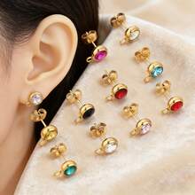 10pcs/Lot 7mm Round Gold Stainless Steel Earrings Base Post Components Connectors Earring Parts With Ring Making Supplies Bulk - Yellow Gold - View 2