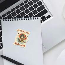 1PC Retro & Playful Cartoon Raccoon "Living Life Mid-Air" Waterproof Vinyl Sticker, Self-Adhesive Single-Use Decal, Suitable For Water Bottles, Laptops, Cars, Tablets And More, Ideal For Raccoon, Beach, Outdoor Sports And Animal Enthusiasts Stickers Scrapbook Supplies Stationery Funny Stickers - Matte - View 5