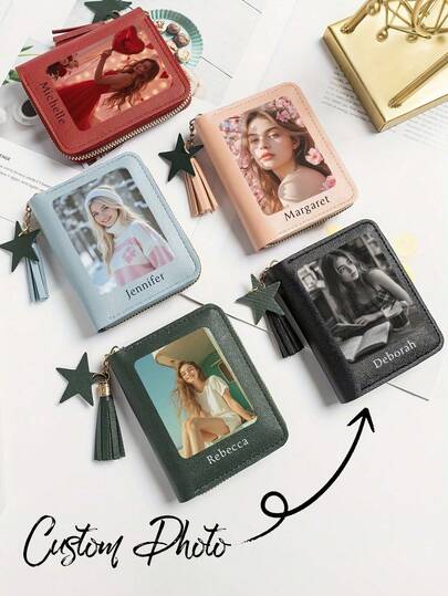 Cartera de cuero PU personalizable, que incluye cartera con cremallera, cartera de gran capacidad, monedero, portarretratos y portadocumentos de identificación; adecuada para hombres y mujeres, ideal para regalos de vacaciones, regalos del Día de San Valentín, regalos de cumpleaños y regalos de boda. También es una opción ideal para regalos de cumpleaños y regalos festivos en la oficina/hogar, aplicable para cumpleaños, aniversarios, graduaciones y otras ocasiones.