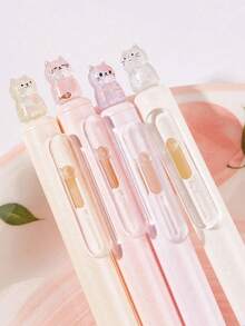 1pc/4pcs Push-Button Neutral Pen With Rotating Lucky Cat KIKI Design, Quick-Drying Ink Pen For Students, Essential Back-To-School Stationery - A - View 5