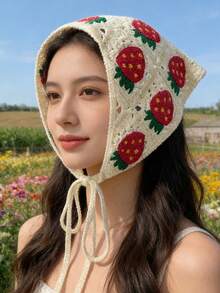 1pc Strawberry Embroidered Bandana Scarf, Cute Pastoral Style Head Wrap For Women, Suitable For Outdoor, Beach, Picnic, Travel Summer Hair Accessories Beach Hair Bands Vacay Headband - Multicolor - View 3