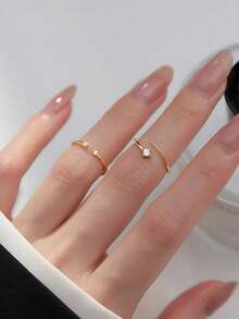 1pc S925 Sterling Silver Minimalist Rhinestone Adjustable Open Ring, Fashionable Elegant Design, Korean Ins Style Petite & Delicate, Suitable For Women's Casual Daily Wear Accessory - Diamond - View 2