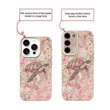 1pc TPU Soft Pink Floral Shell Turtle Pattern Phone Case Compatible With Apple 17 Pro Max/17/16 Pro Max/15/13/12/11, S20 FE/A15/S24/A55, Note 11/12/13 Pro, Full Body Shockproof Protective Cover - White - View 7