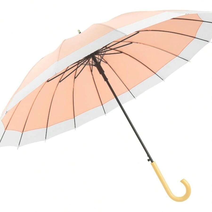 16k Paraguas Automático Con Mango Curvo Madera Maciza 105cm - Naranja - Ver 1