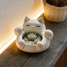 1 pieza Molde de silicona de resina con diseño de gato acostado, gato reclinado con diseño de recipiente de barriga hueca, molde flexible de fácil desmoldeo para macetas de suculentas, decoración del hogar, molde de vaciado de resina epoxi, cemento y yeso para manualidades - Molde de silicona para gatos - Ver 4
