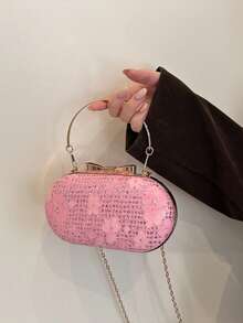 2026新款蝴蝶结锁扣手拿包，优雅链条单肩包，独特质感派对手提包 - 粉色 - 查看 4