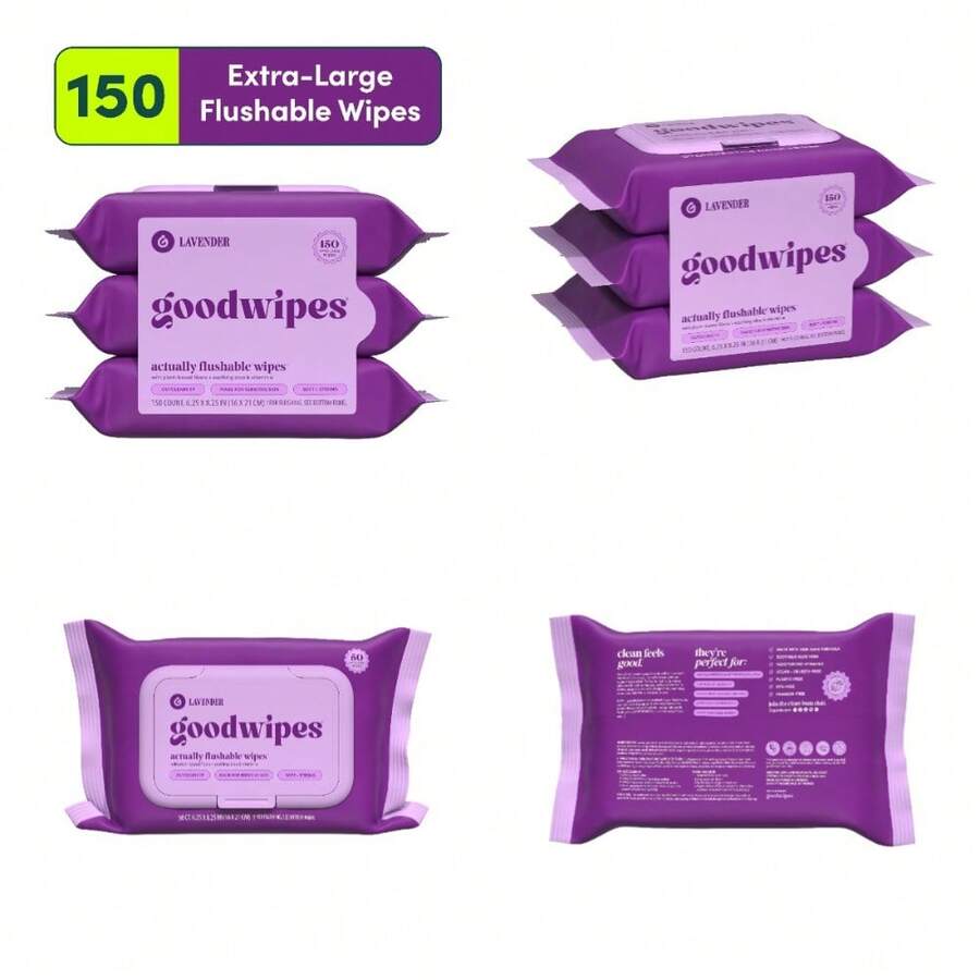 Flushable Wet Wipes For Adults Lavender Scented Personal Hygiene Moist Towelettes Soft 3 Pack 150 Count - 1 - 查看 1