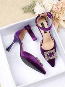 Purple Crystal Embellished Stiletto Heel Sandals, Versatile Elegant Pumps For Casual, Commute, Office, Nightclub, Wedding, Outdoor, Suitable For Spring/Summer - Purple - View 5