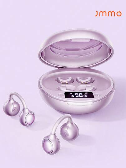 JMMO Open Ear Wireless Earbuds, Clip-On Headphones, Mini Mirror Charging Case, LED Display, Lightweight For Workouts