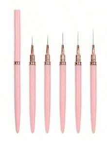 5-Pcs Nail Line Brush Set Slender Line Stripe Paintbrush UV Gel Painting Nail Design Pen Professional Nail Tools,Suitable For Nail Art Starter Manicure Salon Home DIY For Girls Women - 嬰兒粉 - 查看 2