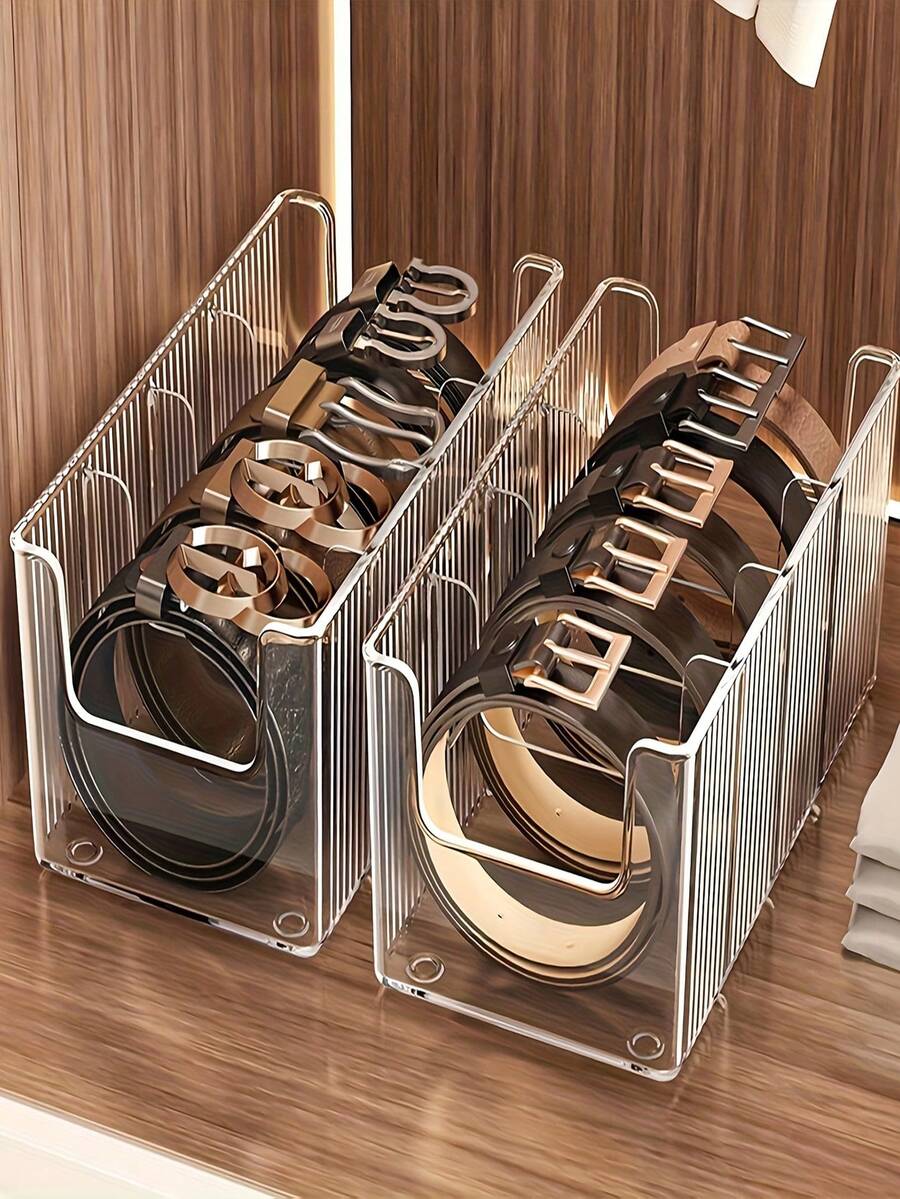 4-Grid Large Capacity Transparent Plastic Storage Box With Dividers, Includes 3 Removable Dividers. Desktop Makeup Organizer Box - High Capacity Multi-Function Storage Box For Belts, Cosmetics, Vanity Accessories - Multicolor - View 1