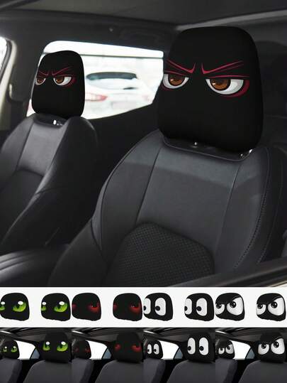 1pc/2pcs/4pcs Big Eye Print Car Headrest Cover, Double-Sided Personalized Print, Fits All Models, No Filling Design, Easy Installation, Funny Car Interior Decor For Male/Female Driver & Passenger - Car Seat Headrest Protector