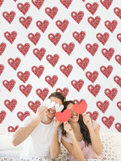  1 Cuộn Giấy Dán Tường Hình Trái Tim Màu Đỏ, Rộng 44,5cm, Trang Trí Tường Cho Tiệc Sinh Nhật, Trang Trí Đám Cưới