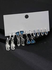 10件套欧美时尚玻璃水钻耳环，适合女性日常及派对佩戴 - 彩色 - 查看 3