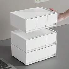 1-2pcs Multi-Layer Stackable Plastic Storage Box, Suitable For Bedroom, Living Room, Bathroom, Dorm, Drawer, Tabletop, Customizable Jewelry Display Box - White - View 2