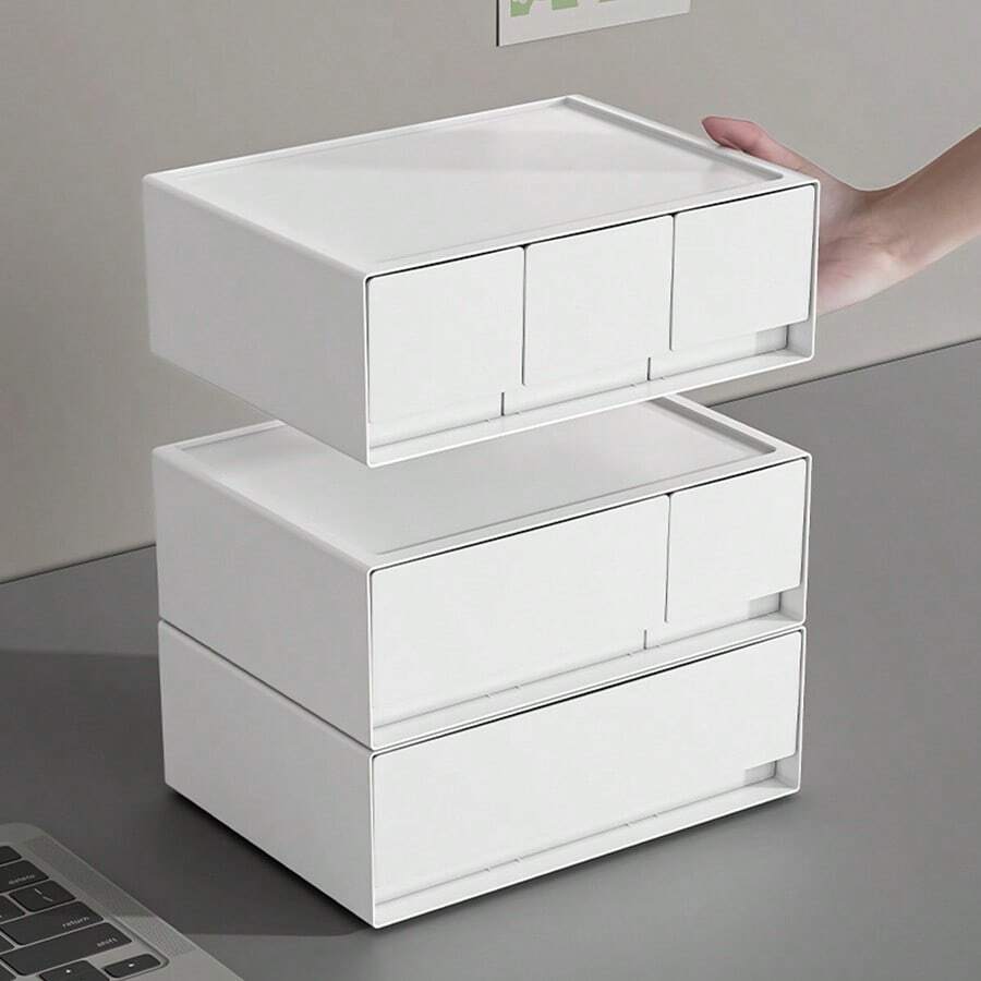 1-2pcs Multi-Layer Stackable Plastic Storage Box, Suitable For Bedroom, Living Room, Bathroom, Dorm, Drawer, Tabletop, Customizable Jewelry Display Box
