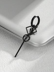 1pc Unique Geometric Design Drop Earring For Men - Black - View 4