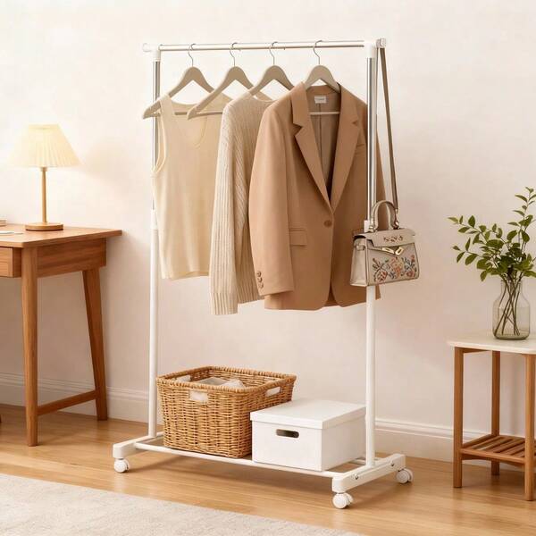 Perchero, perchero con ruedas, perchero con estantes de almacenamiento, perchero rodante con ruedas organizador para colgar ropa, negro
