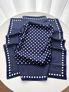 1pc Square Scarf, Women's Satin Printed Headband, Headwrap, Fashion Ladies Neckerchief, Shawl, Scarf - Navy Blue - View 2