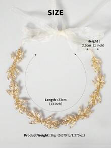 1件优雅金叶水晶新娘头饰，仙女风丝带发饰，适合婚礼和派对 - 金色 - 查看 10