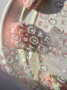 1pc 5D Crystal Diamond Nail Sticker, Pink Swan Flower Frame Butterfly Pattern, Self-Adhesive Nail Art Sticker, Cute DIY Decorative Accessory Nails Nail Stickers - 多色-5 - 查看 2