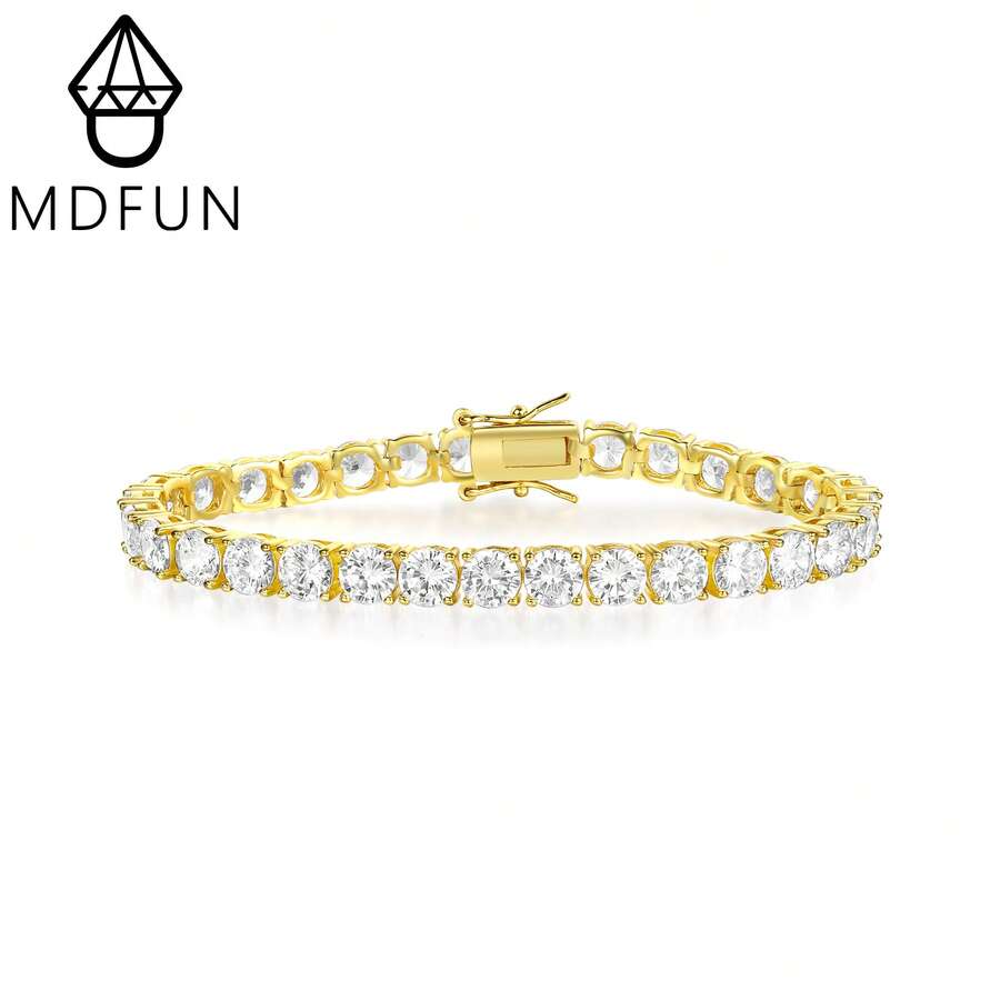 MDFUN 18K镀金5毫米公主方形切割和圆形网球手链,男士嘻哈饰品 - 圓形 - 查看 1