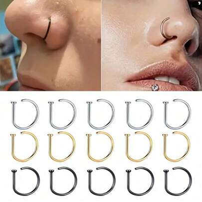 5 chiếc khuyên mũi giả bằng thép không gỉ dành cho nam và nữ, khuyên môi, trang sức thời trang phong cách punk, kẹp khuyên mũi septum.