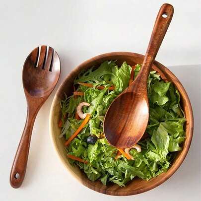 2pcs Natural Acacia Wood Salad Spoon And Fork Set. Unfinished Wooden Utensils. Heat-Resistant Kitchen Mixing Spoon, Pasta/Salad Slotted Spoon, Non-Stick Pan Cooking Spoon. Hand-Polished, Splinter-Free Design With Hanging Hole For Easy Storage. Wooden Kitchenware Suitable For Salad, Pasta, Stir-Fry And More. Vintage-Style Kitchen Essential To Enhance Cooking Experience. Ideal For Gifting Or Personal Use.