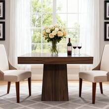Meiyiu Small Square Dining Table For 4 People, 31.5'' Wood Kitchen Table With Pedestal Base, Modern Farmhouse Furniture For Dining Room, Living Room And Kitchen - Coffee Brown - View 1