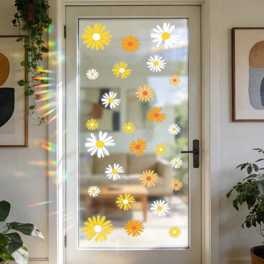 1pc Removable Static Cling Window Film With Floral Plant Pattern, Suitable For Living Room Bedroom Home Decor