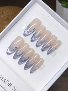 Pure Handmade Press-On Nails, Almond Shape, Purple Hand-Painted Cat Eye Press-On Nails, Y2K, Minimalist Design Nail Art, Full Coverake Nails, Y2K Nails, Stamping Nail Art, Unique Niche Creative Fake Nails, Daily Nail Art, Daily Use, Summer Spring Nails - Multicolor - View 15