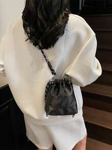 Bolsa de almacenamiento con cordón, bolsa de tela para regalo, nuevo diseño de moda - Negro - Ver 4