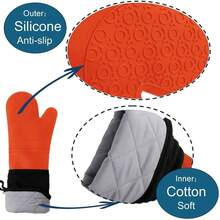 Manoplas de horno extra largas de alta temperatura - 2 piezas, comerciales, de agarre antideslizante resistentes - de silicona, resistentes al calor hasta 500 grados, ideales para cocinar, hornear y : Hogar y Cocina - Naranja - Ver 3