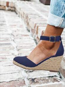 Women's Viral Espadrille Wedge Sandals Closed Toe Platform Ankle Strap Beach Vacation Shoes,  Summer Outfit Perfect For Resort Wear, Brunch, Travel & Coastal Street Style – Shoes (Must-Have For Summer Holiday, Valentine's Day & Christmas Gifts) - 藏蓝色 - 查看 3