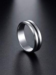 1pc 6MM Stainless Steel Striped Men's Ring - Simple - View 3