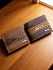 1pc Customized Genuine Leather Men's Wallet, Father's Day Gift, Personalized Leather Wallet, Engraved Wallet, Anniversary Gift, Customized Wallet & Card Holder - The Perfect Gift For Valentine's Day Or Father's Day, Durable And Customizable. - Multicolor - View 2