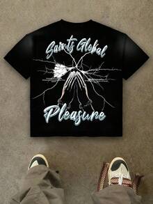(180g Cotton T-Shirt)  God's Plan   Pattern Print Men's Summer Round Neck Short Sleeved Casual Cotton Print - 黑色 - 查看 3
