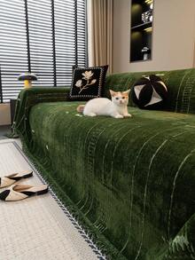 1件复古加厚沙发毯，保护沙发，装饰沙发，透气，不易变形，精致流苏，多次洗涤不褪色，触感柔软细腻，简约清新，四季皆宜，抗起球，易于清洁，经久耐用，舒适保暖，四季皆可使用 - 綠色 - 查看 7