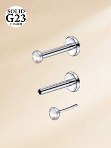 2件装钛合金唇环，16G立方氧化锆耳钉，耳廓/耳窝/美杜莎/唇钉，平底推入式唇钉，耳骨耳屏耳环，女士顶级2mm 2.5mm 3mm 4mm CZ唇部穿孔饰品 - 點鑽款 - 查看 4