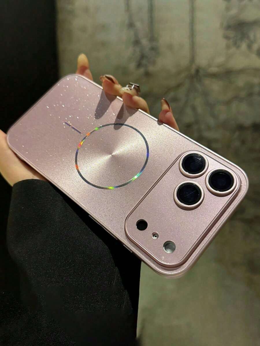 Luxury Shiny CD Pattern Aurora Silicone Phone Case, Compatible With Magnetic Wireless Charging, Compatible With IPhone 17 Pro Max, 17 Pro, 17, 16 Pro Max, 16 Pro, 16, 16, 15 Pro Max, 15 Pro Max, 15 Pro, 15, 14 Pro Max, 14 Pro, 14, 13 Pro Max, 13 Pro, 13, Camera Protection, Shock-Proof Back Cover - Dây bạc + da - Xem 1