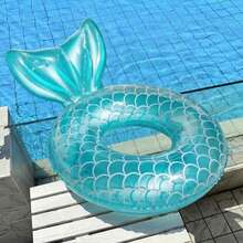 1pc Adult & Kids Creative Mermaid Tail Swim Ring, Portable Inflatable Anti-Flip Anti-Slip Underarm Circle, Beach Photo Prop Party Decor, Summer Outdoor Swimming Accessory - Baby Blue - View 3